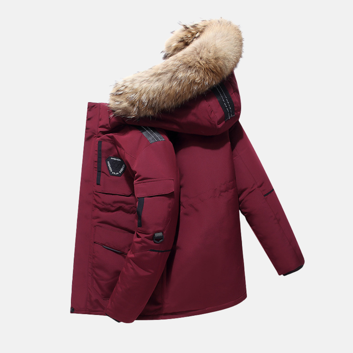 Men's insulated parka with faux hood
