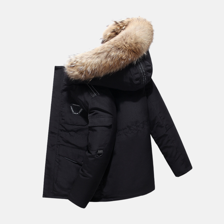 Men's insulated parka with faux hood