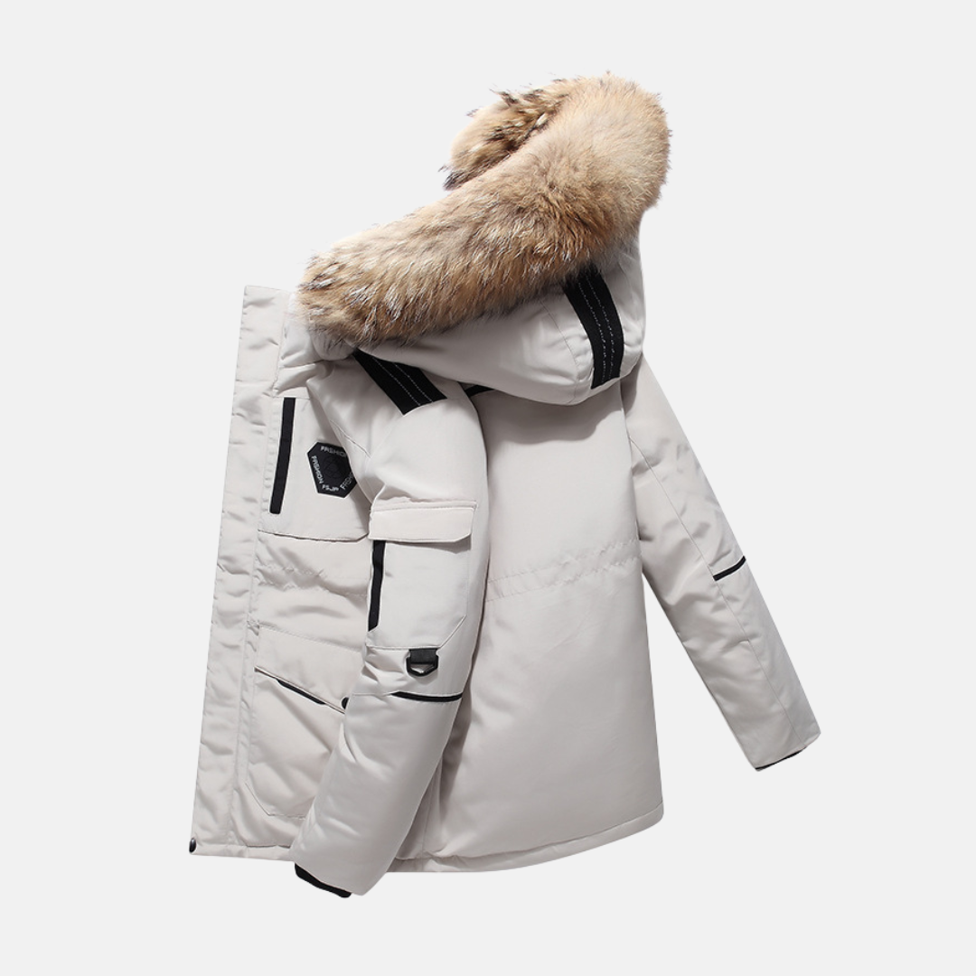 Men's insulated parka with faux hood