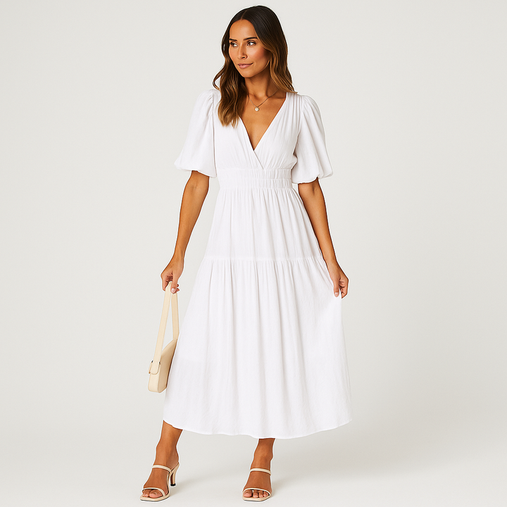 Lex & Baron | Puff Sleeve Summer Midi Dress