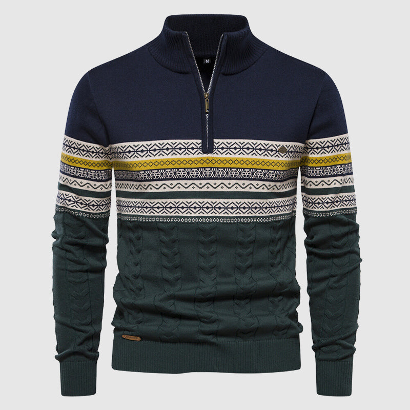 Men's Winter Half-Zip Sweater with Stand-Up Collar - Stylish and Warm Knitwear