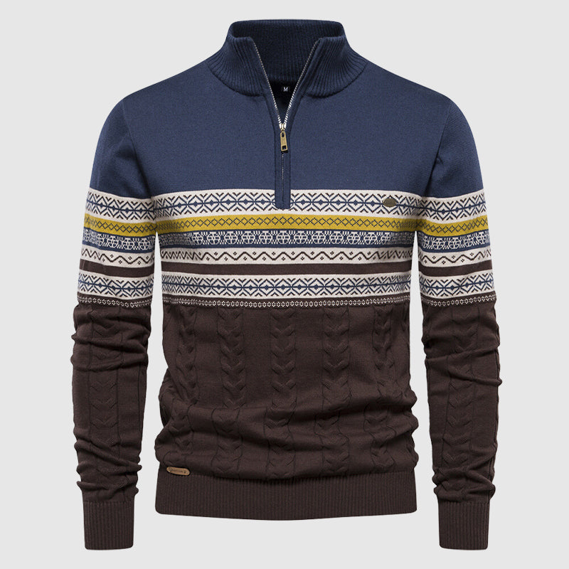Men's Winter Half-Zip Sweater with Stand-Up Collar - Stylish and Warm Knitwear