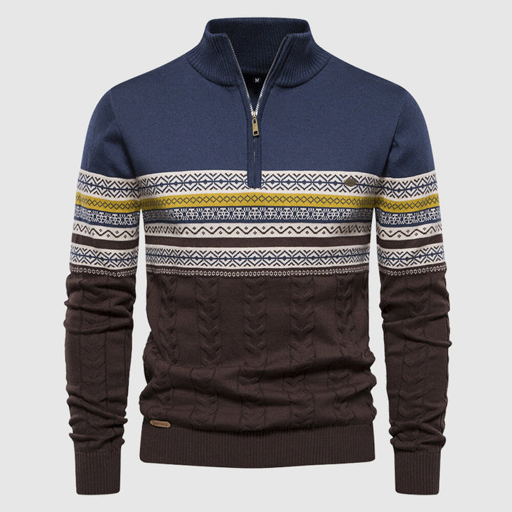 Men's Winter Half-Zip Sweater with Stand-Up Collar - Stylish and Warm Knitwear