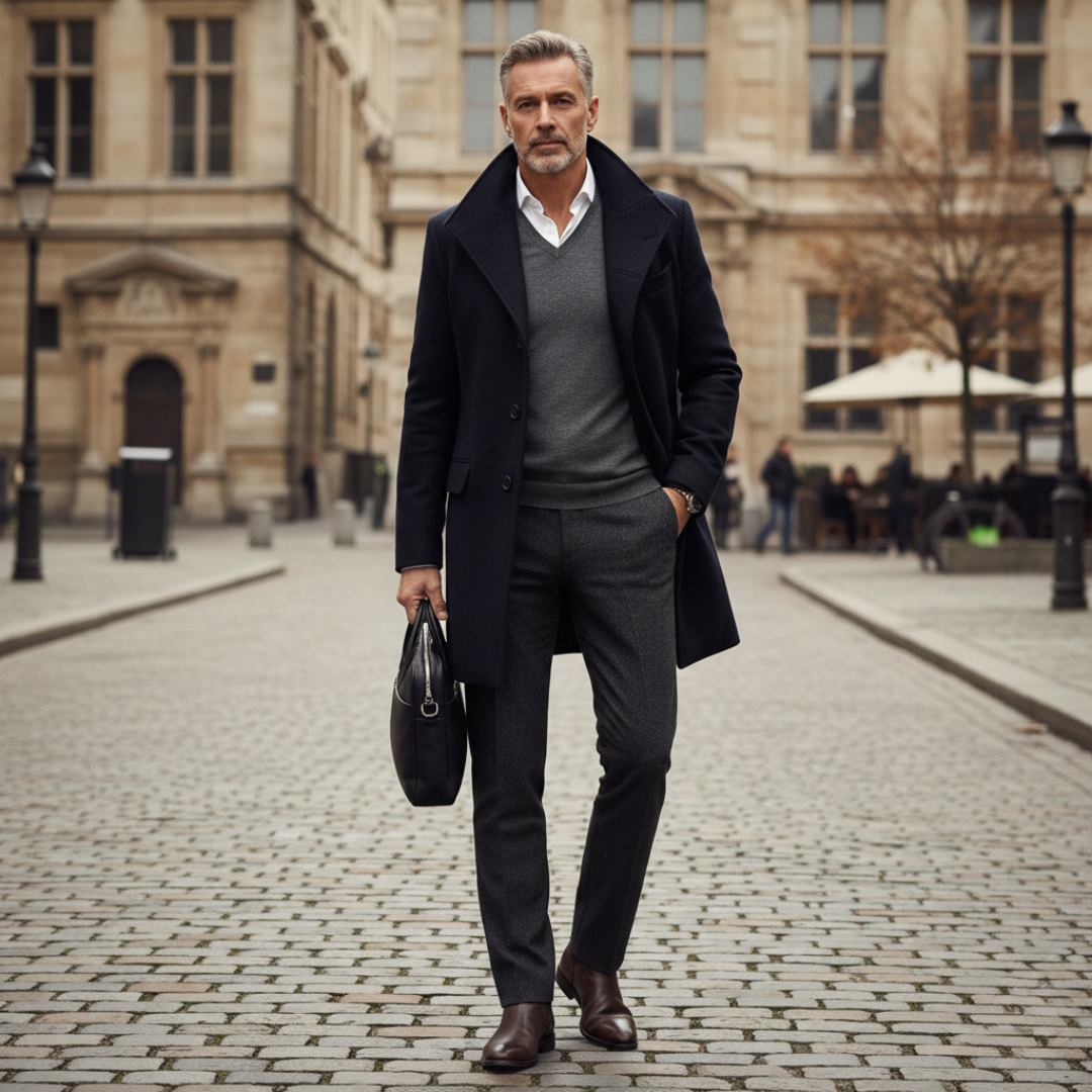 Men’s Wool Overcoat - Tailored Fit - Single-Breasted with Notch Lapels - Classic Style