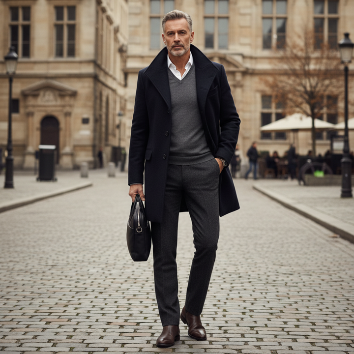 Men’s Wool Overcoat - Tailored Fit - Single-Breasted with Notch Lapels - Classic Style