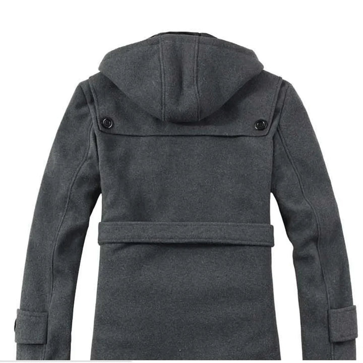 Men’s Hooded Trench Coat - Wool Blend - Faux Fur Lined - Single Breasted - Button Up