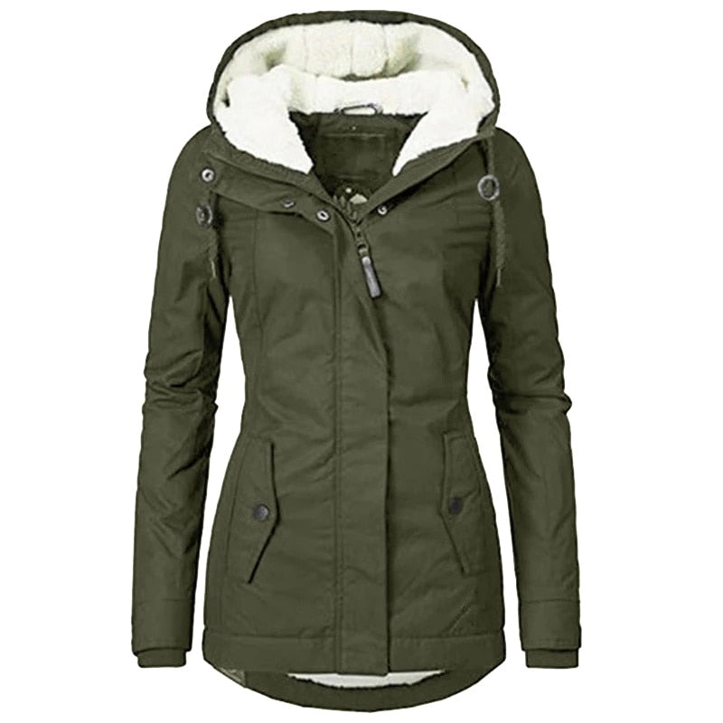 Women's sherpa-lined winter parka for ultimate warmth