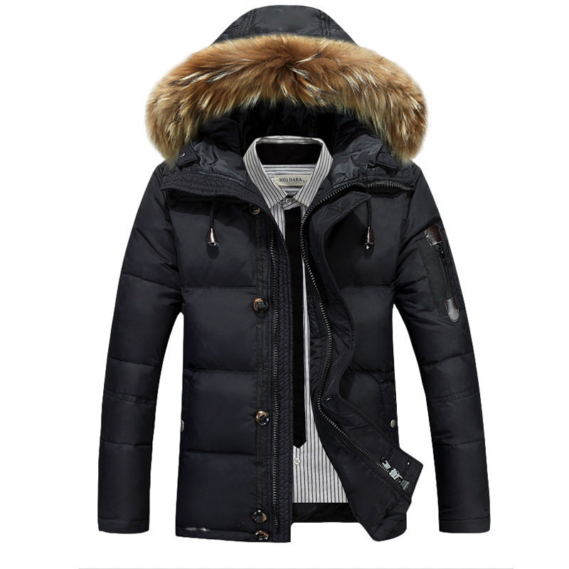 Men's Winter Parka with Fur-Trimmed Hood - Warm Insulated Jacket for Cold Weather