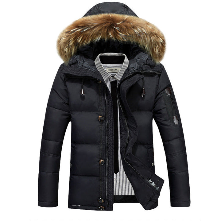Men's Winter Parka with Fur-Trimmed Hood - Warm Insulated Jacket for Cold Weather