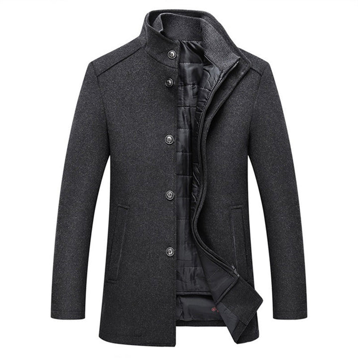 Long Sleeve Winter Wool Overcoat - Warm Button-Up Jacket, Stylish Formal Outerwear