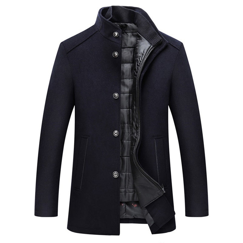 Long Sleeve Winter Wool Overcoat - Warm Button-Up Jacket, Stylish Formal Outerwear