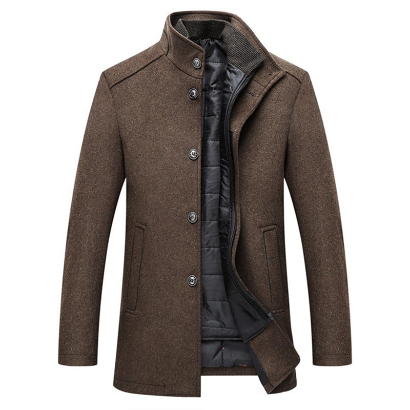 Long Sleeve Winter Wool Overcoat - Warm Button-Up Jacket, Stylish Formal Outerwear